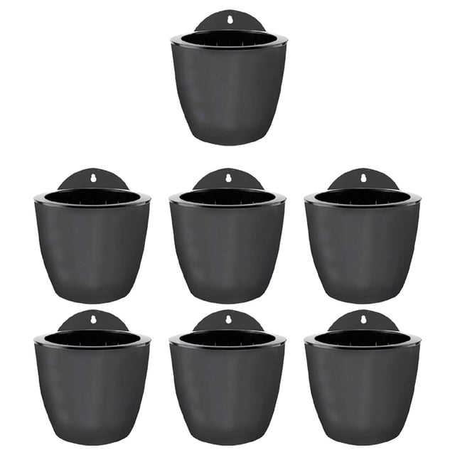 Inteprter 7 Uds. Maceta elegante para colgar en la pared para vivero, maceta de resina de primera calidad con autorriego para plantas y flores Jardín y Patio Gris-negro 110