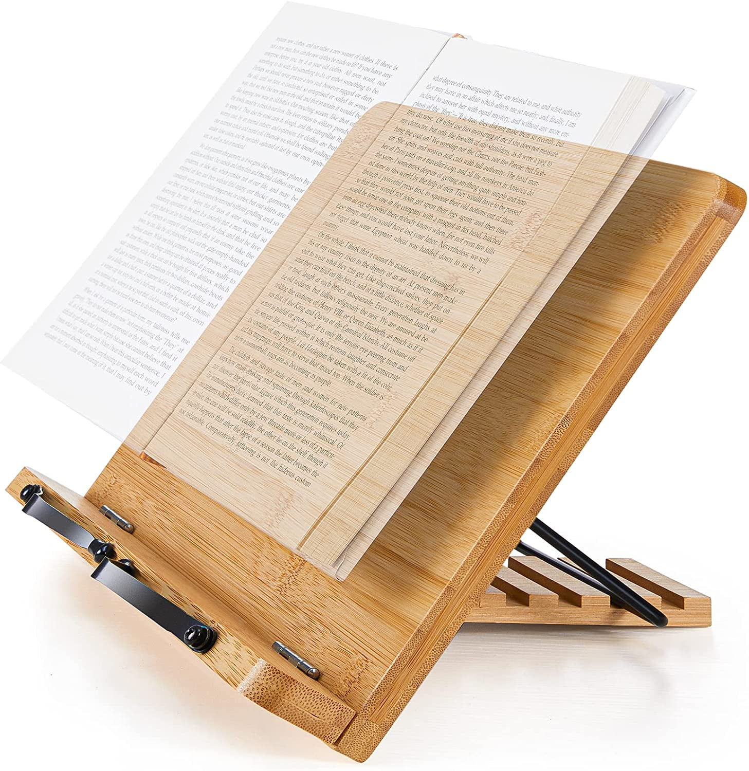 Myfurnideal Bamboo Book Stand Foldable Reading Book Holder Cookbook