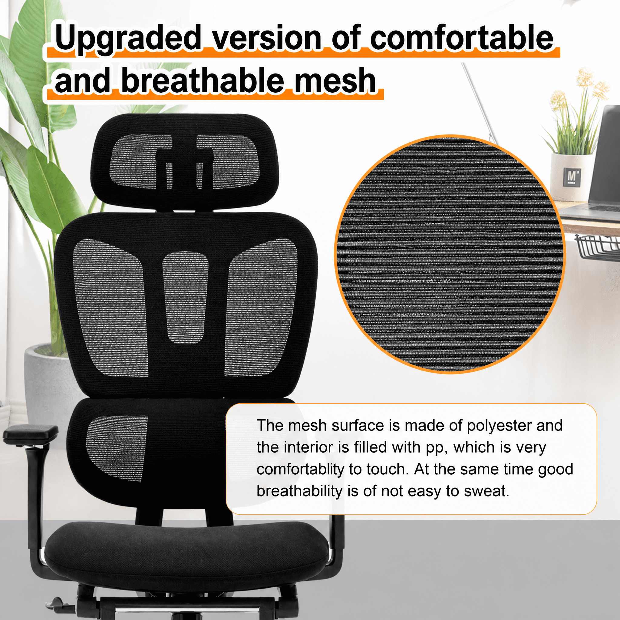 Ergonomic High Back Mesh Office Chair with Retractable Footrest, 2D Headrest & 4D Armrest, 90°-135° Reclining Sponge Cushion Computer Desk Chair