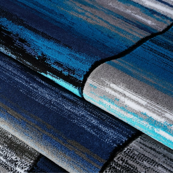 LaDole Rugs Copper Abstract European Area Rug in Black Grey Blue Grey-Turquoise - 6'5" x 9'5" (200cm x 290cm)