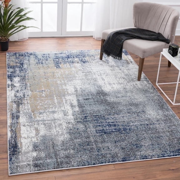 Luxe Weavers Dark Blue 5 ft x 7 ft Modern Abstract Area Rug