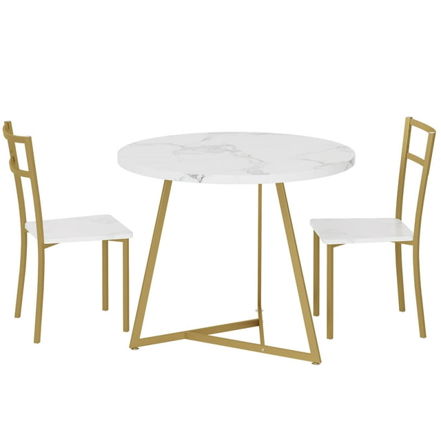 3 Piece Dining Room Table Set,Kitchen Table and Chairs for 2,Modern Round Kitchen Table Set,for Small Space, Apartment, Studio