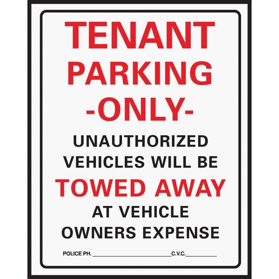 Hy-Ko Parking Lot Sign Red 19" H X 15"W Tenant Parking Only Plastic
