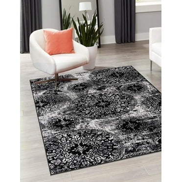 Rugs.com Monte Carlo Collection Rug – 5' x 8' Black Medium Rug Perfect For Living Rooms, Large Dining Rooms, Open Floorplans