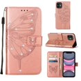 thumbnail image 1 of Dteck Wallet Case for Apple iPhone 11 (6.1 inch) ,Bling Diamond Butterfly & Flower Embossed PU Leather Magnetic Flip Stand Card Pocket Shockproof Phone Cover with Wrist Strap,Rosegold, 1 of 9