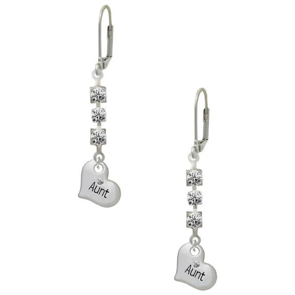 Silvertone Small ''Aunt'' Heart with Clear Crystal Crystal Madison Leverback Earrings