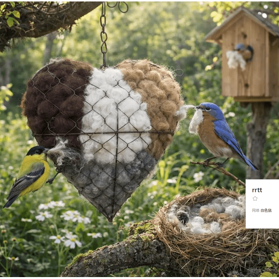 Handmade Fiber Bird Nesting Heart, Refillable Birds Haven 1 Heart Shape Hummingbird Nesting, Winter Fowl Gifts Animal Hummingbirds Lovers Home Garden Yard