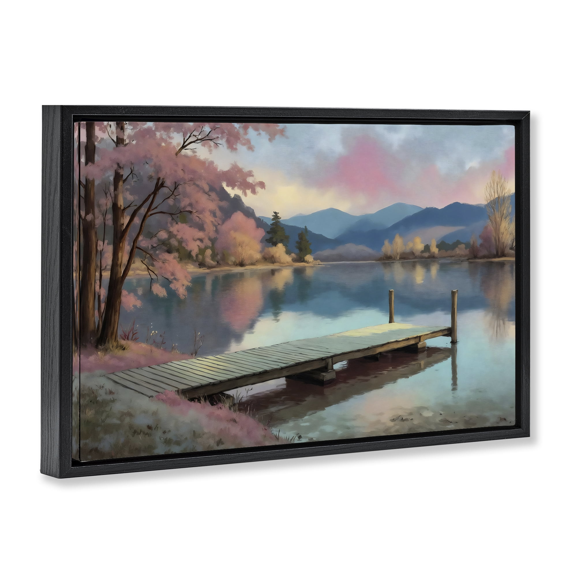 Stupell Industries Pink Dock at Sunset Black Framed Floater Canvas Wall Art, design by Creative Studio