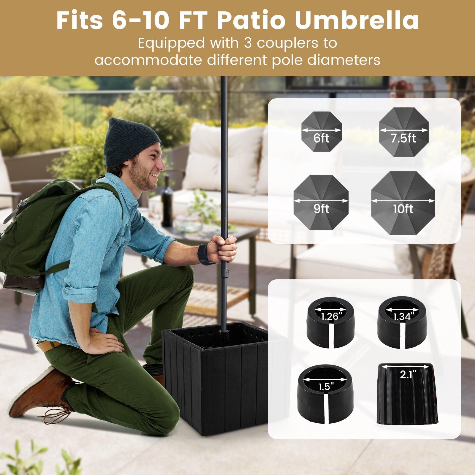 Gymax 2-in-1 Outdoor Umbrella Base Planter w/Flower Box 4 Rolling Wheels 88 LBS Capacity