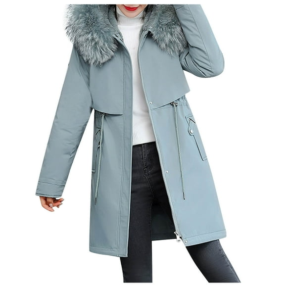 Outfmvch hoodies for women Warm Winter Coat Thicken Cotton Jacket Quilted With Artificial -grass Trimmed Hooded womens sweaters womens long sleeve tops