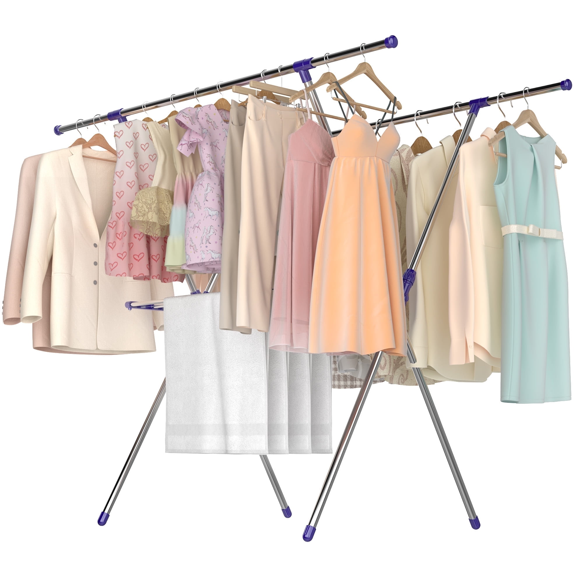 Behost Foldable Stainless Steel Clothes Drying Rack for Indoor Outdoor Laundry, 70lb Capacity, Space Saving, Tool-Free Assembly, Silver