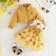 thumbnail image 2 of FINALGANG Kids Girls Collared Long Sleeve Cartoon Bee Embroidered Cardigan Bee Print Tulle Tulle Dress With Bow Set For Casual Daily Wear Cozy Outfit, 2 of 9