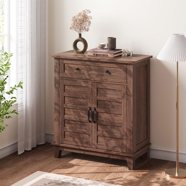 GloryStar Armoire de Rangement Rustique 31,5 Pouces Réglable à 3 Niveaux, Organisateur d'Entrée Style Ferme avec Portes à Lattes, Conception Imperméable pour Cuisine, Salle à Manger et Bureau à Domicile