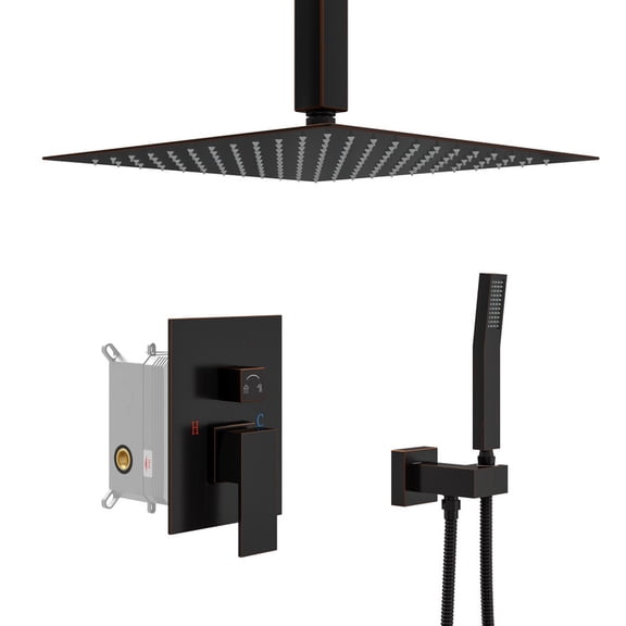 Kichae 12'' Shower Head Set Ceiling Mounted Shower Head & Handheld Shower，Oil Rubbed Bronze