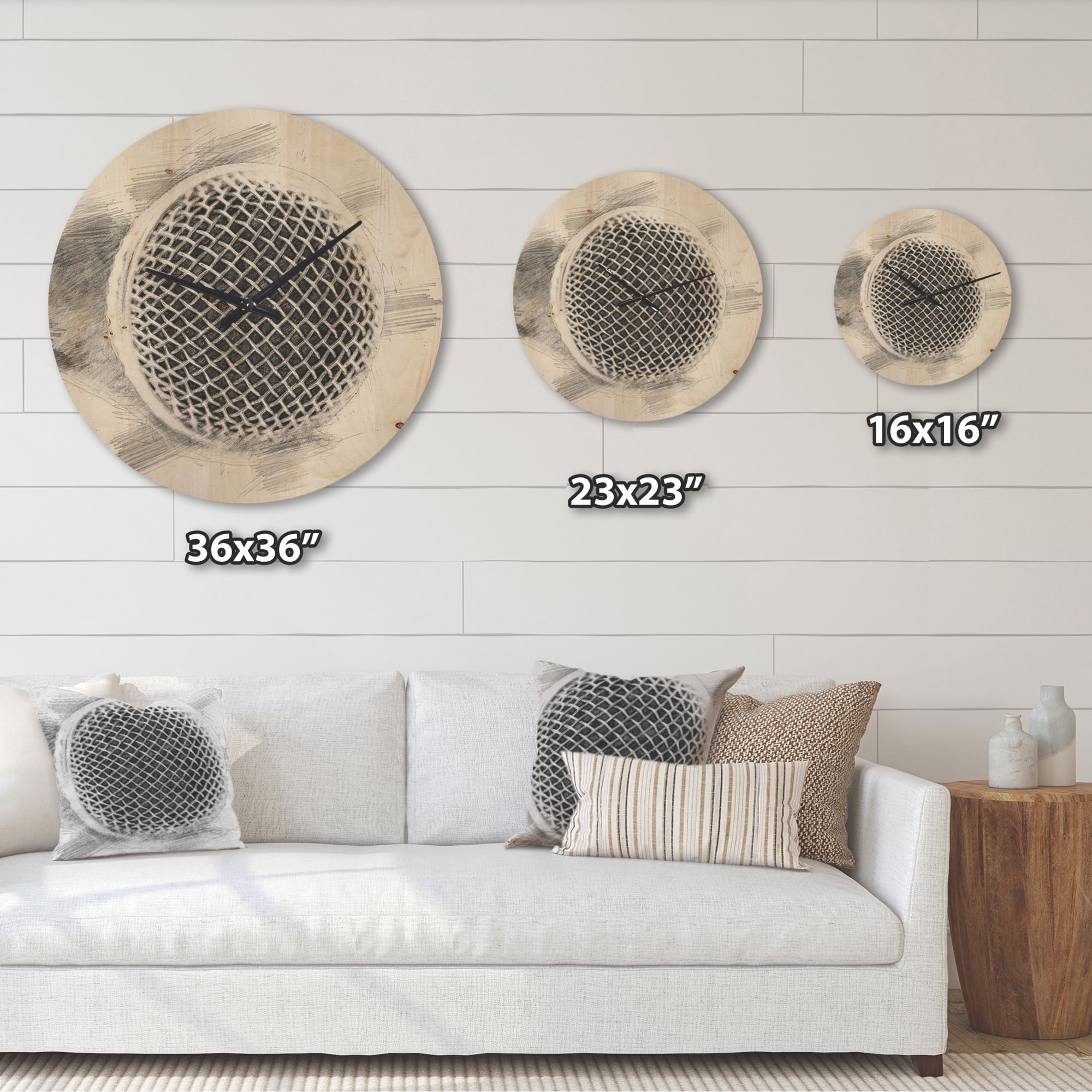 Designart 'Pencil Sketched Microphone' Modern Wood Wall Clock
