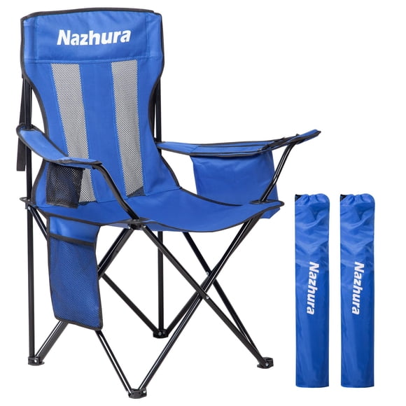 Silla de camping Nazhura plegable con bolsa térmica azul, paquete de 2
