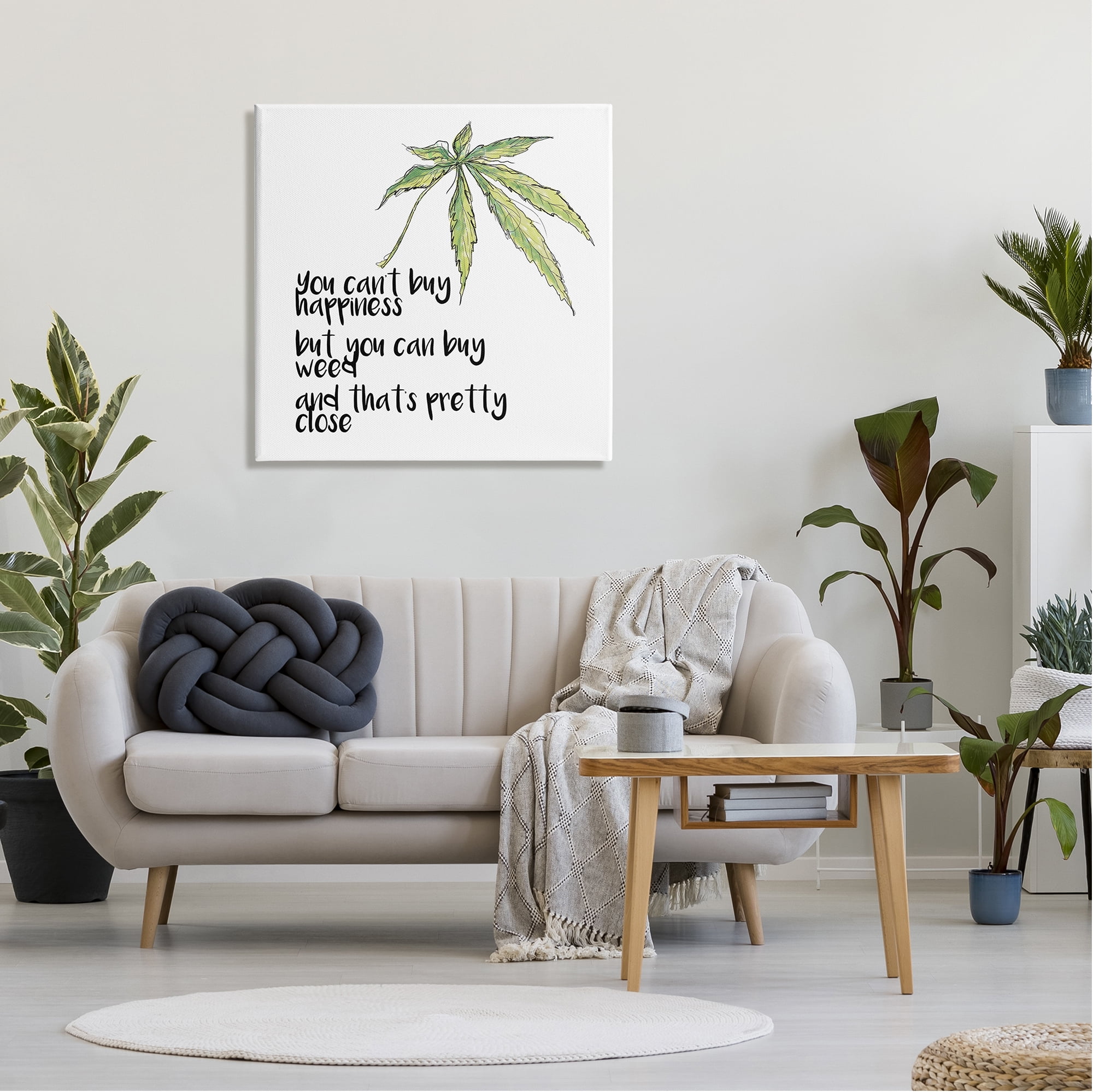Stupell Industries Can't Buy Happiness Funny Hemp Botanical Saying Graphic Art Gallery Wrapped Canvas Print Wall Art, Design by J. Weiss