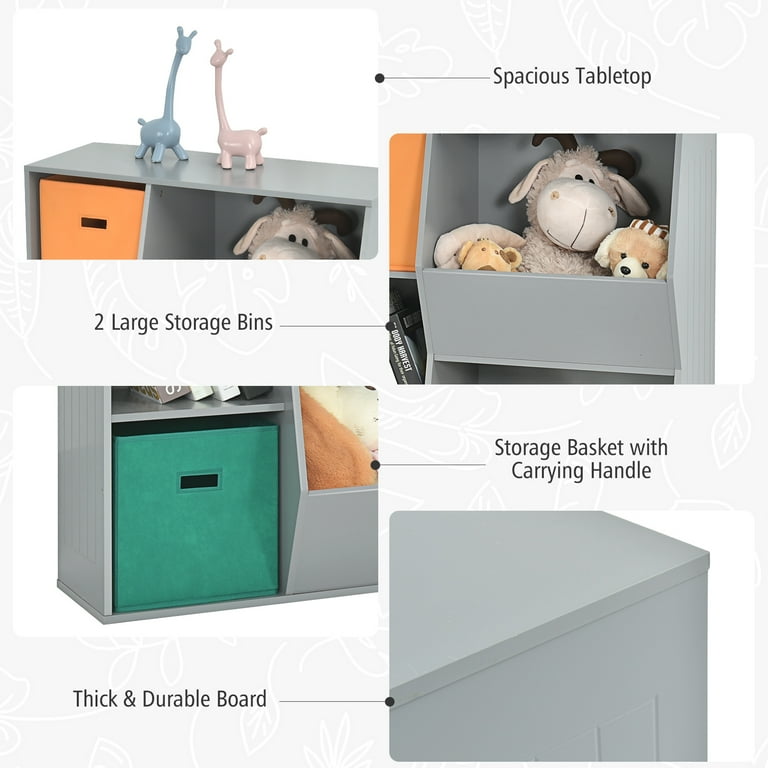 Costway Kids Toy Storage Cubby Bin Floor Cabinet Shelf Organizer w/2  Baskets Gray