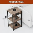 thumbnail image 3 of Side Table with Charging Station and USB Ports, Small End Tables for Small Spaces, 3-Tier Nightstand with Adjustable Shelf, Bedside Tables, Living Room, Bedroom, Brown, 3 of 7