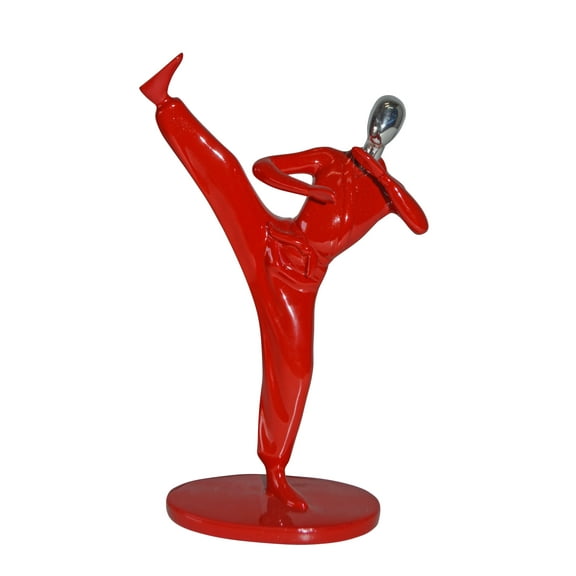 Nifao Karate, Krav Maga Front Kick, Red Chrome, Resin Statue – Home Decor Sculpture, 3"L x 7"W x 11"H