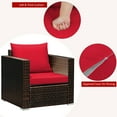 thumbnail image 6 of Gymax 3PCS Rattan Patio Outdoor Conversation Furniture Set w/ Red Cushions, 6 of 9