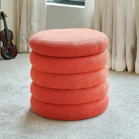 YINIX Pouf Ottoman with Storage, Cloud-Shaped Teddy Fabric Ottoman for Living Room, Bedroom,Orange