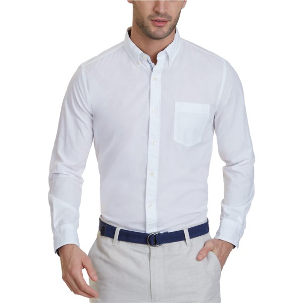 Nautica Camisa de manga larga con botones para hombre, blanca, grande