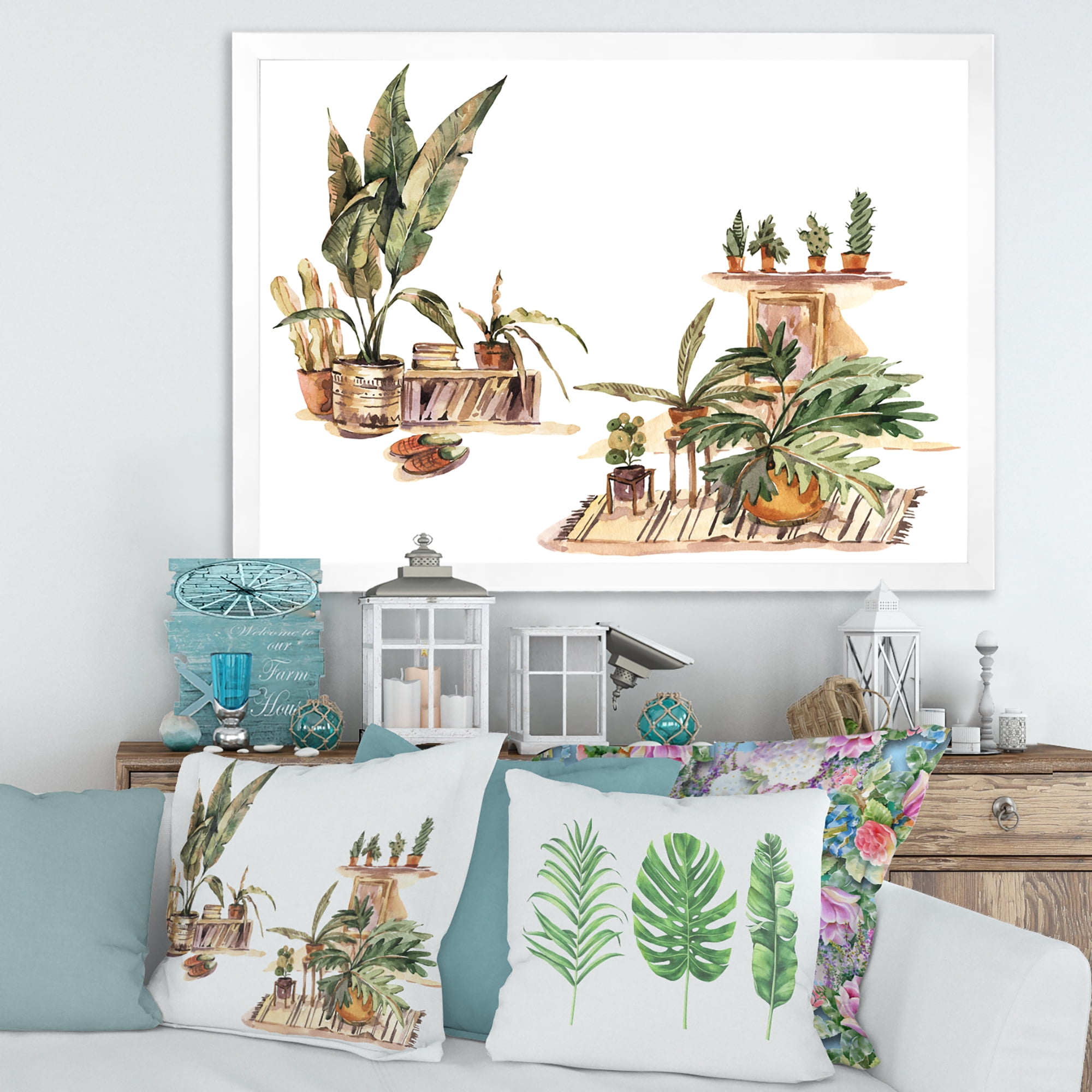 Designart 'Indoor House Plants Urban Jungle in Flowerpots III' Traditional Framed Art Print