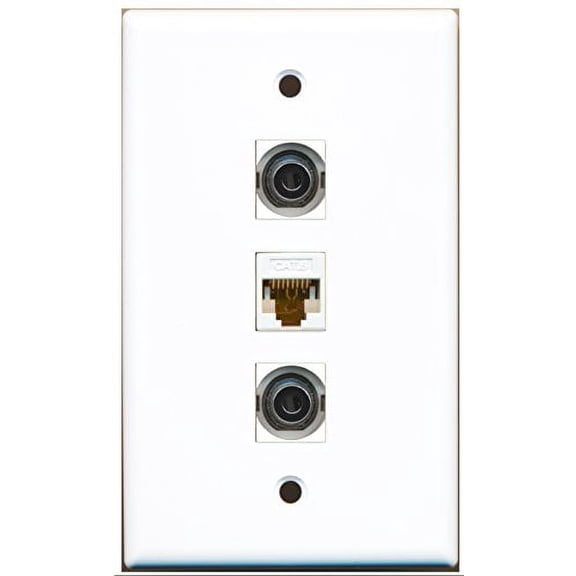RiteAV - 2 Port 3.5mm and 1 Port Cat6 Ethernet White Wall Plate
