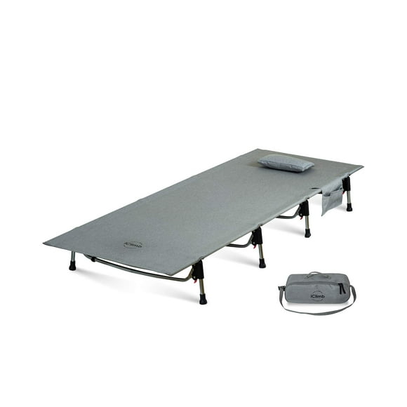 iClimb Cuna plegable súper fácil de montar, ultraligera, compacta, resistente, con bolsa de transporte para adultos, camping, mochilero (gris)