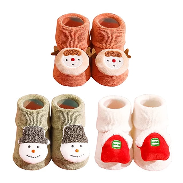 De Calcetines Navideños Para Bebés, Calcetines Antideslizantes Para Bebés, Calcetines Gruesos De Dibujos Animados Para El Suelo Para Bebés, Niños Y Niñas, Calcetines Divertidos Mullidos 3 Pares Vogacara HA039626-05
