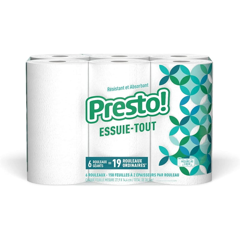Brand - Presto! Flex-A-Size Paper Towels, 128 Sheet Family Roll, 16 Rolls (2 Packs of 8), Equivalent to 40 Regular Rolls, White