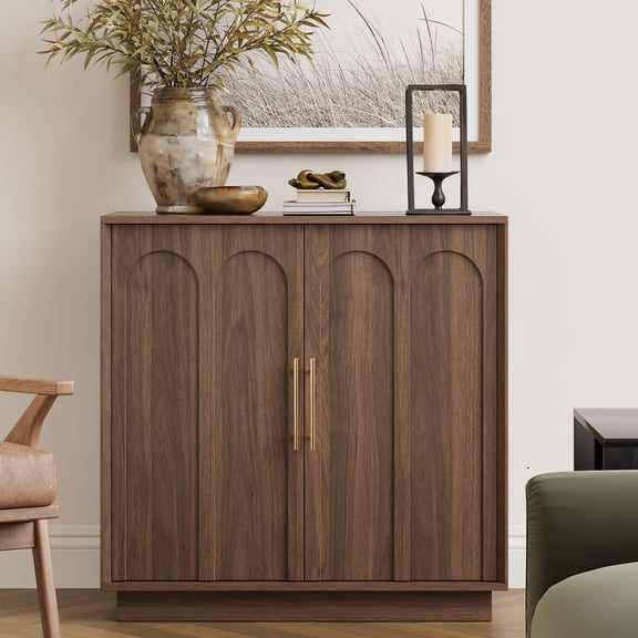 FORTUNETEC Sideboard Buffet Cabinet , 31.5" Mid Century Modern Arched Doors, Walnut