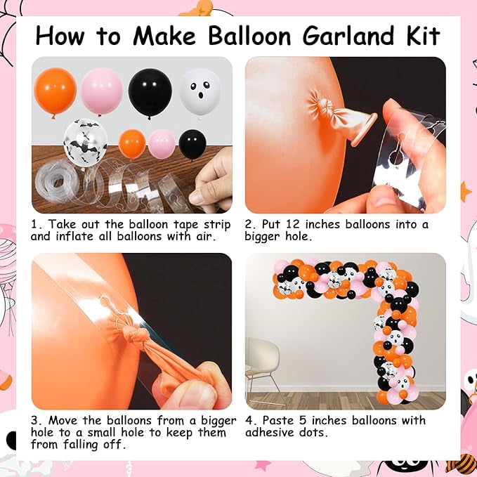 Halloween 1st Birthday Party Decorations Girl - Pink Orange Halloween Balloons Garland Arch Kit with Spooky One Birthday Backdrop, Cake Topper, High Chair Banner, Bat Wall Stickers