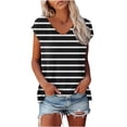 thumbnail image 2 of Tops for Women Fashion Short Sleeve Round Neck Stripe Printed T Shirt Blouse Loose, 2 of 6