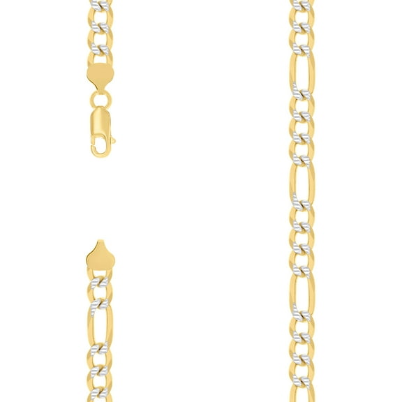 925 Sterling Silver Pave Super Flat Figaro Chain Two Tone 7.5mm Necklace 20 Inch Chain Necklace for Women and Men