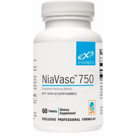 XYMOGEN NiaVasc - Sustained-Release 750 mg Niacin - Supports Healthy Blood Lipids & Normal Carotid Intima-Media Thickness - Vegetarian, Non-GMO & Gluten Free - 60 Capsules