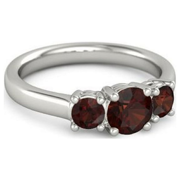 Three Stone Band Ring Garnet 0.60 Ctw 925 Sterling Silver Women Love Christmas Ring Size US- 11.5