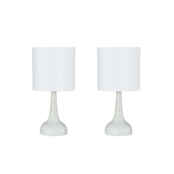 Aspen Creative 40231-22, Two Pack - 14-1/2" High Transitional Metal Table Lamp, Off White Finish and Drum Shaped Lamp Shade in Off White, 7" Wide