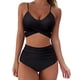 thumbnail image 1 of Sunloudy - Traje de baño de dos piezas para mujer, tops de bikini con tirantes finos de color sólido + bragas de bikini con estampado de leopardo Sunloudy S M L XL XXL, 1 of 8