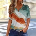 thumbnail image 4 of Mefallenssiah Ladies' Retro Non Positioning Printed V-neck Button T-shirt Loose Top, 4 of 6