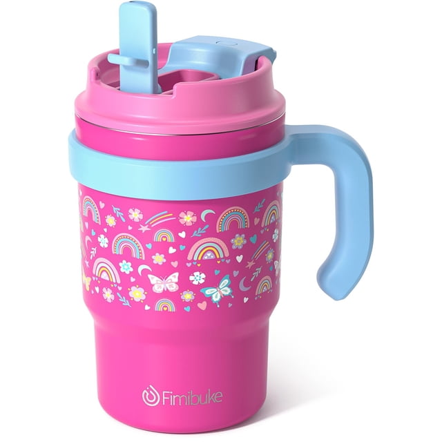 Vaso aislante para niños Fimibuke 470 ml con mango y pajita 18/8 SS