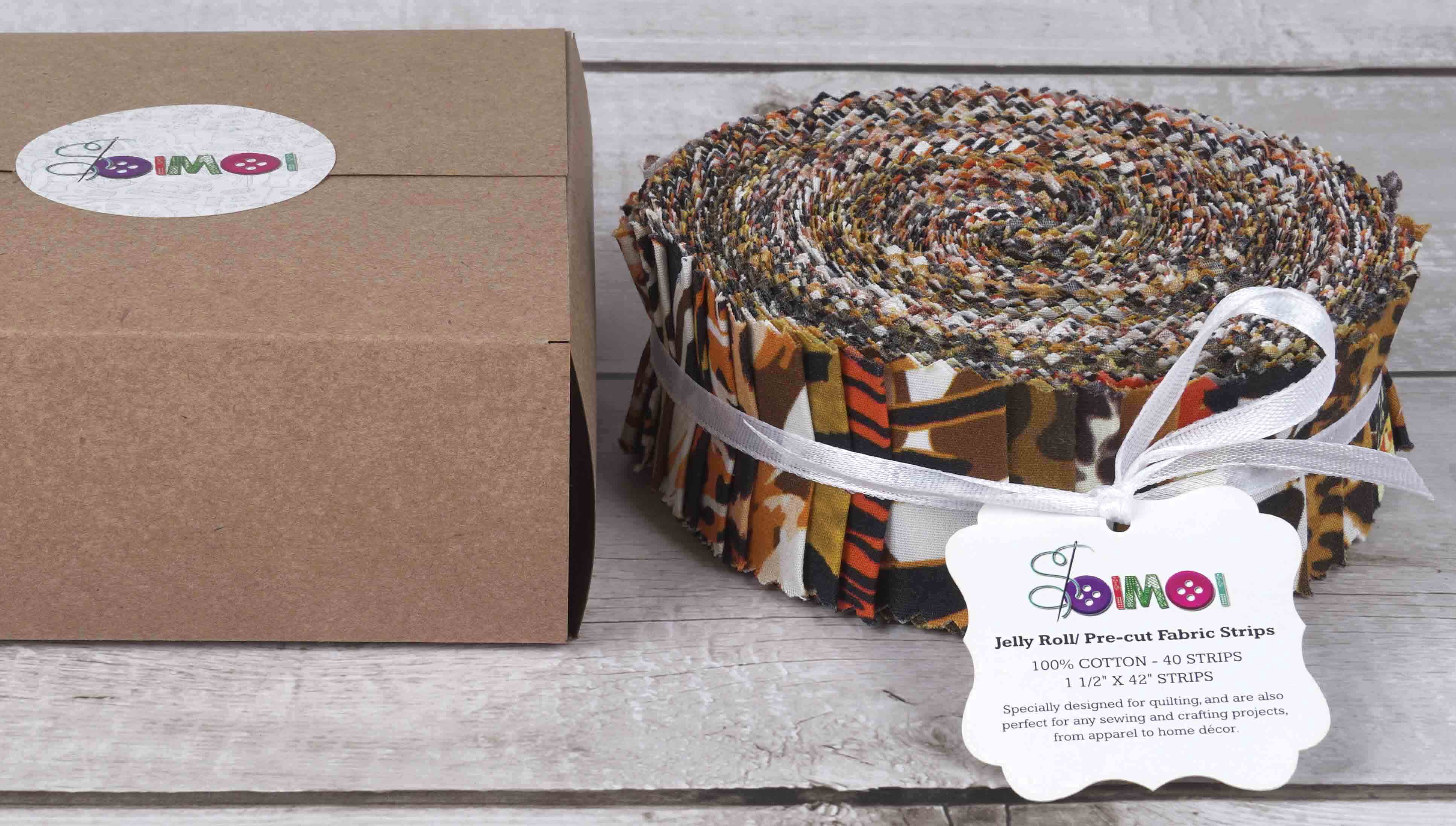 Soimoi 40Pcs Floral Artistic Print Precut Fabrics Strips Roll Up 1.5x42inches Cotton Jelly Rolls For Quilting - Brown