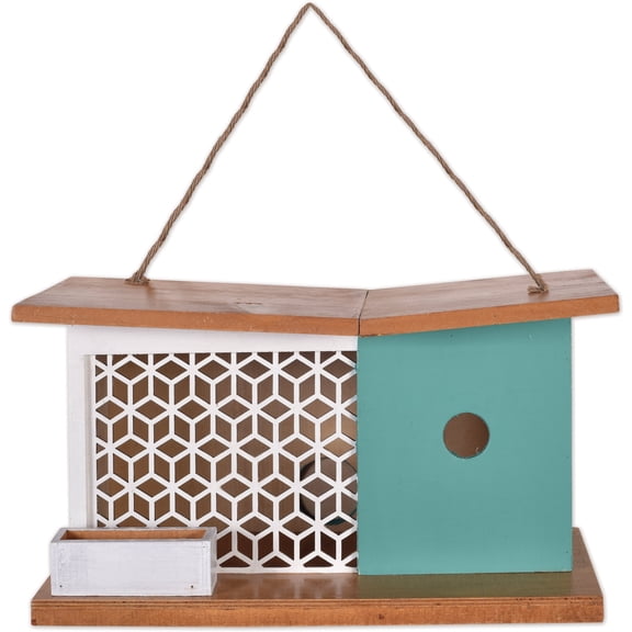 Sunset Vista Designs Mid-Century Modern Wooden Birdhouse White Lattice 13 x 5.9 x 7.1 Inches