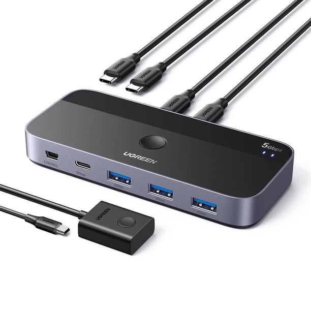 Switch USB C 3.0 UGREEN Negro con Cuatro Puertos para PC y Laptop multicolor
