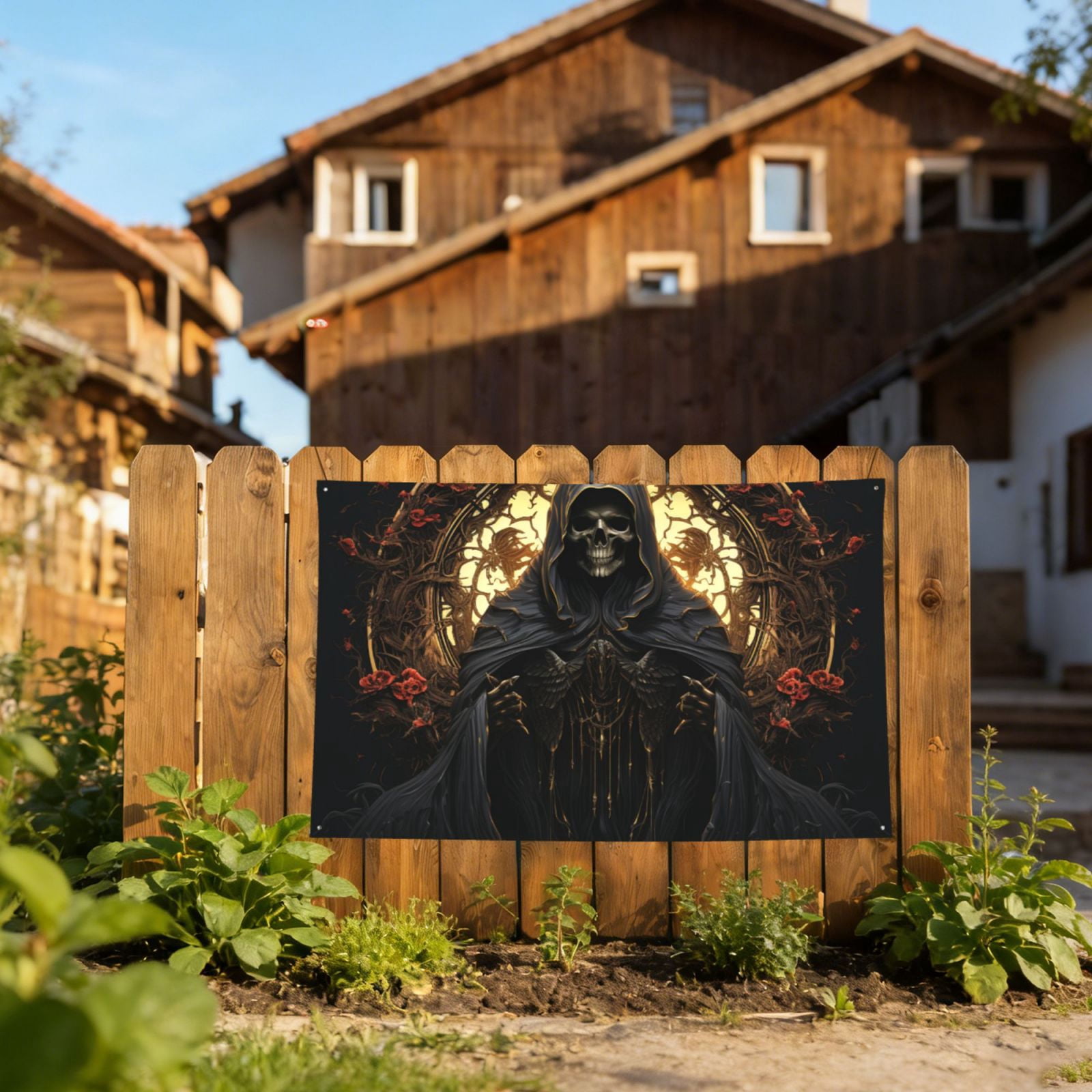 Grim Reaper Skull Angel Skeleton Cool Four Hole Decorated Banner Flag for Garden Yard Home Decoration Indoor Outdoor 4x6 Ft