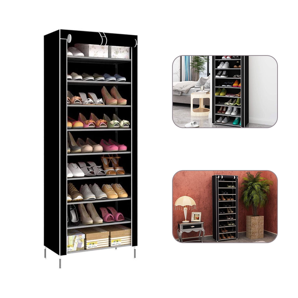 Shoe Rack Storage Organizer with Cover,Closed Shoe Rack 10 Tiers,Dustproof Cover Shoe Organiser