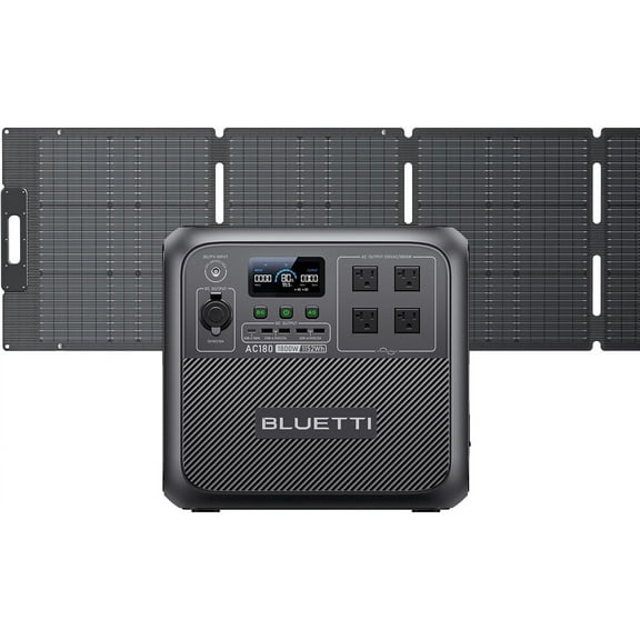 BLUETTI AC180 Solar Generator, 1152Wh Portable Power Station with 200W Solar Panel (Ships Separately), 4x1800W AC Outlets (2700W Surge), LiFePO4 Battery for Camping, Off-Grid, and Power Outages