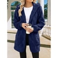 thumbnail image 4 of Chaqueta de Mujer con Cremallera, Bolsillos, Sudadera Larga Extragrande con Capucha, Mangas Largas y Suave, Abrigo de Peluche Cálido Azul L, 4 of 8