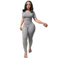 thumbnail image 1 of Lounge Wear Ribbed Casual 2 Piece Summer Shorts Set For Women Sleeve Top+Elastic Leggings Outfits, 1 of 5